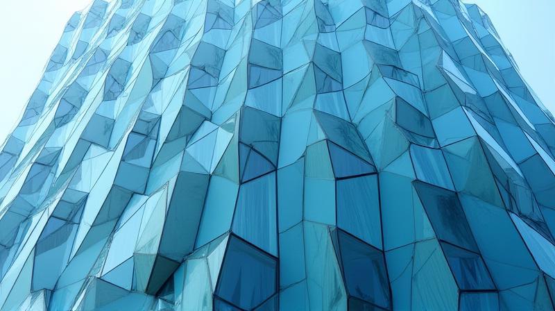 Geometric facade of a modern glass and concrete building in Delhi